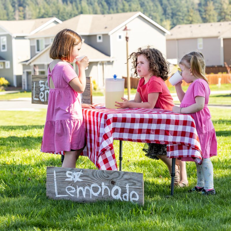 teaching kids about money with a lemonade stand in a neighborhodd