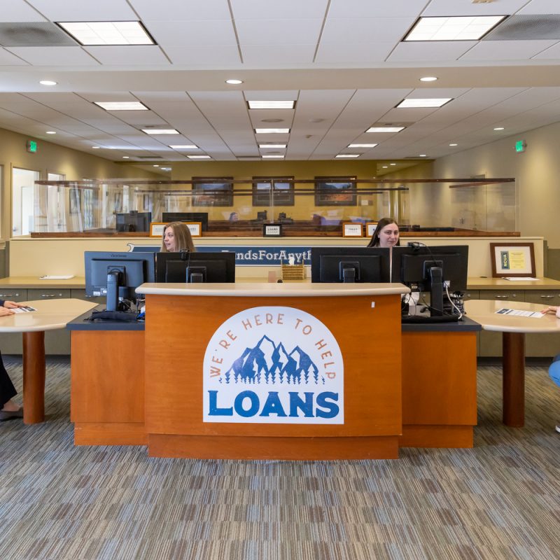Two credit union members asking financial questions